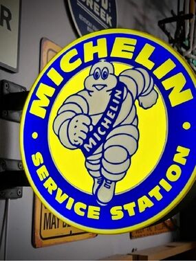 Blue and Yellow Service Station Wall Sign